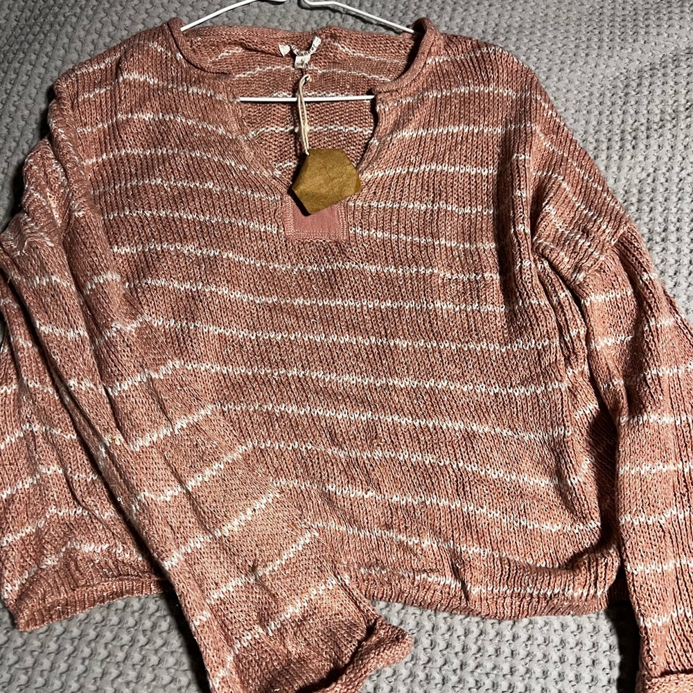 Blu Pepper V-Neck Sweater in Pink and White Stripes